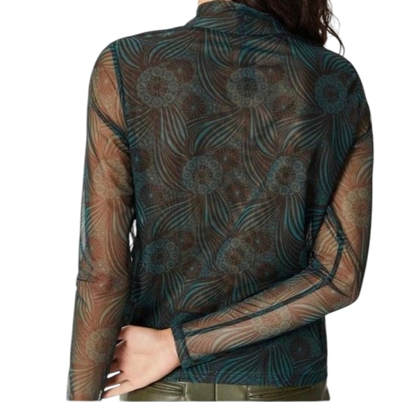 Womens Anthropologie Sheer Black Green Pullover Floral Blouse Mock Turtleneck M - Picture 2 of 15